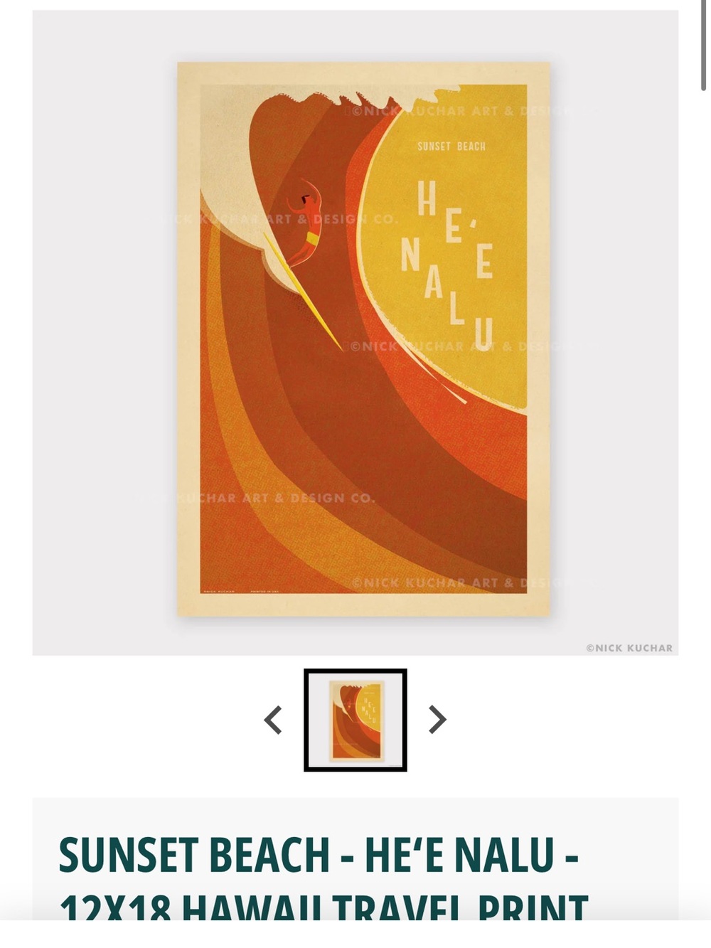 Nick Kuchar Sunset Beach Heʻe Nalu Travel Art Print - Orange & Yellow — FRAMED
